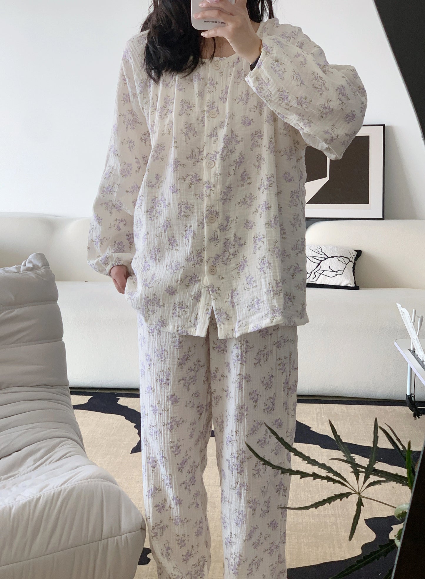 Gentle Women's Pure Cotton Floral Japanese Style Homewear Pajamas