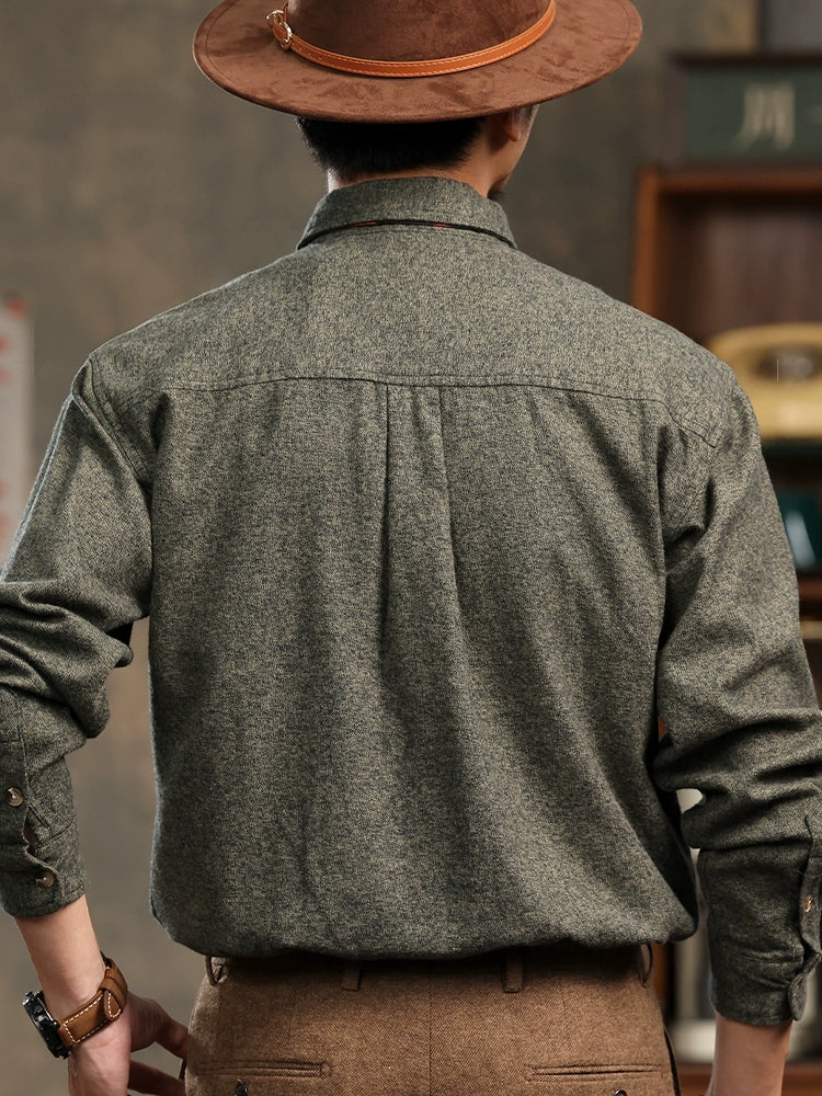 High-Grade British Retro Shirts Men's Autumn New Loose Long sleeve Ruoshuai inside and outside Two-Match Light Luxury Cotton Shirt