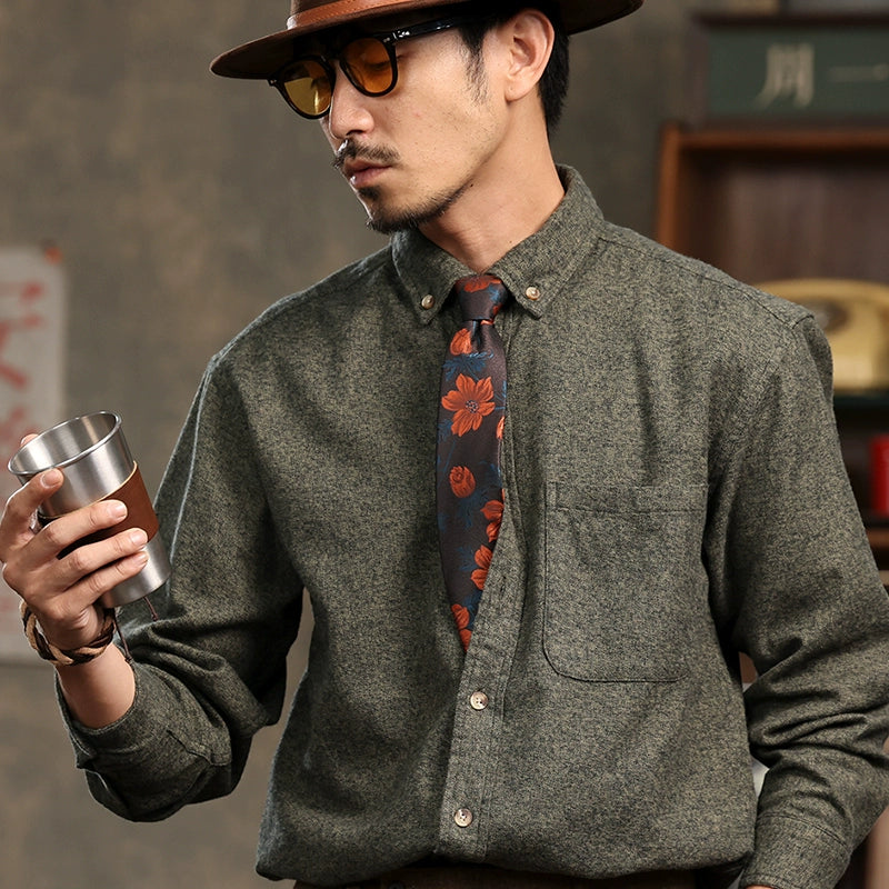 High-Grade British Retro Shirts Men's Autumn New Loose Long sleeve Ruoshuai inside and outside Two-Match Light Luxury Cotton Shirt