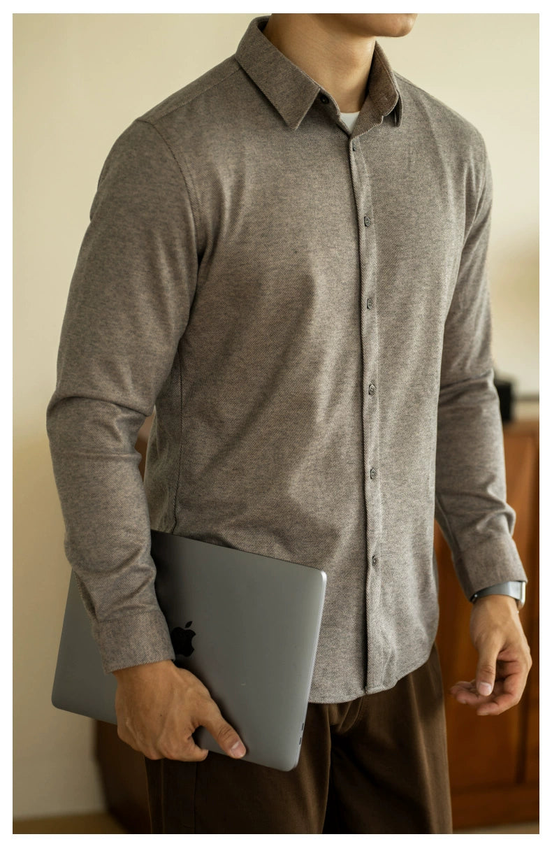 UBV Anti-Pilling Casual Woolen Shirt Men Long Sleeves 2024 Fall and Winter Brushed Thick Fleece Business Heattech Shirt