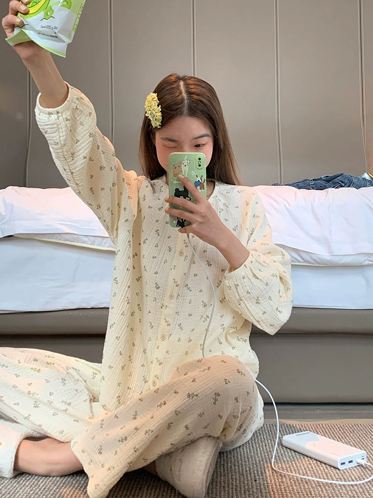 Gentle Women's Pure Cotton Floral Japanese Style Homewear Pajamas