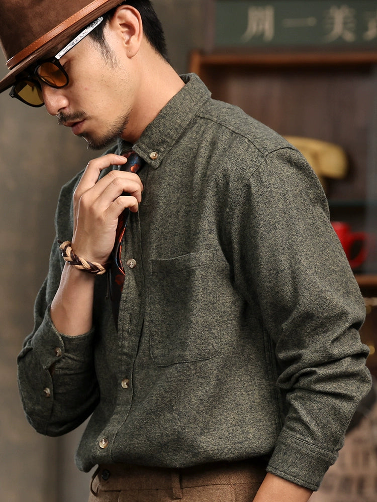 High-Grade British Retro Shirts Men's Autumn New Loose Long sleeve Ruoshuai inside and outside Two-Match Light Luxury Cotton Shirt