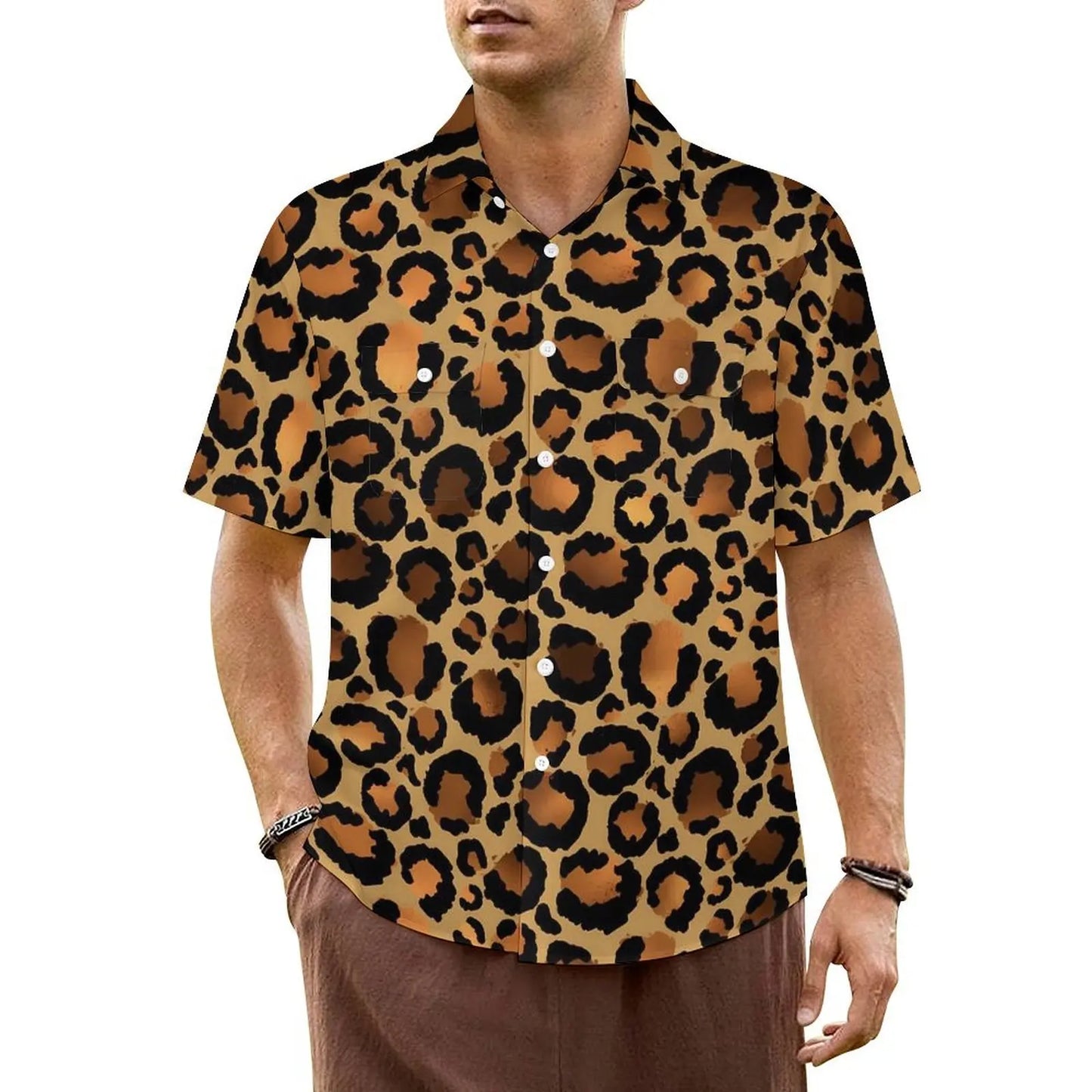 Black White Leopard Hawaiian Shirt Men Beach Animal Print Casual Shirts Short Sleeve Harajuku Graphic Trendy Oversized Blouses