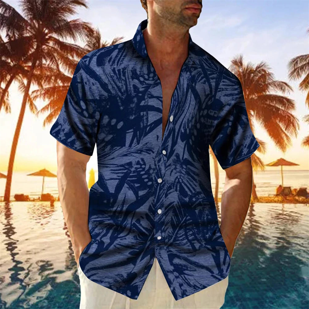 Summer Men Hawaiian Shirts Coconut Tree Lapel Camisas Men Fashion Short Sleeve Shirt Floral Blouse Turn over Collar Clothes Male