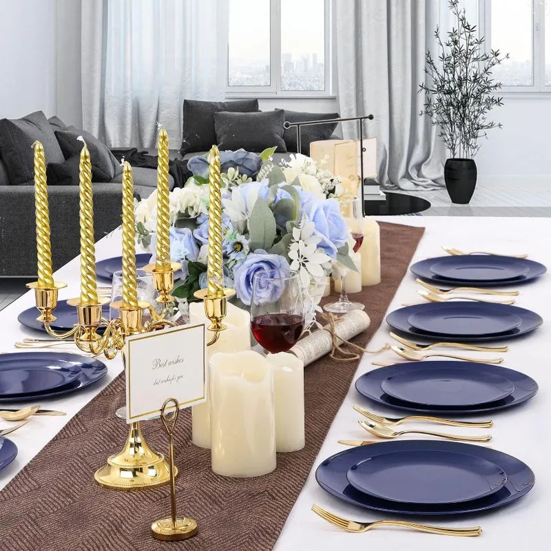 100PCS Green Plastic Plates - Green Disposable With Gold Rim - Plates Disposable Include 50PCS Green Dinner Plates