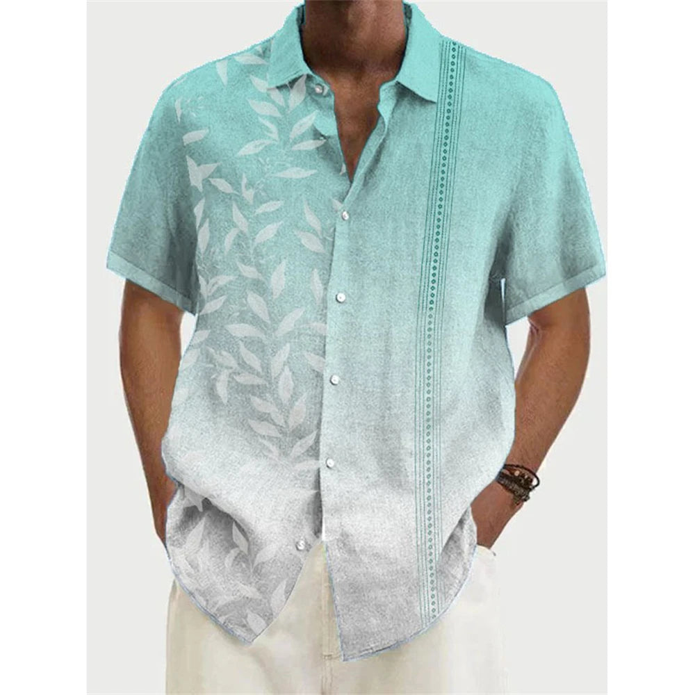 Summer Men Hawaiian Shirts Coconut Tree Lapel Camisas Men Fashion Short Sleeve Shirt Floral Blouse Turn over Collar Clothes Male