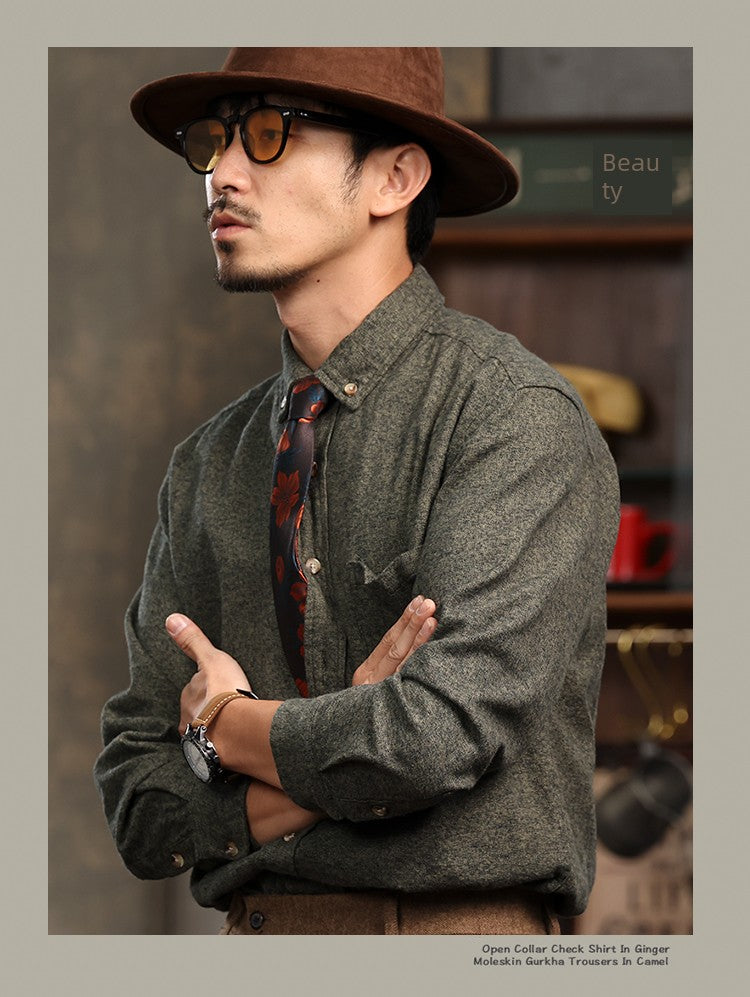 High-Grade British Retro Shirts Men's Autumn New Loose Long sleeve Ruoshuai inside and outside Two-Match Light Luxury Cotton Shirt