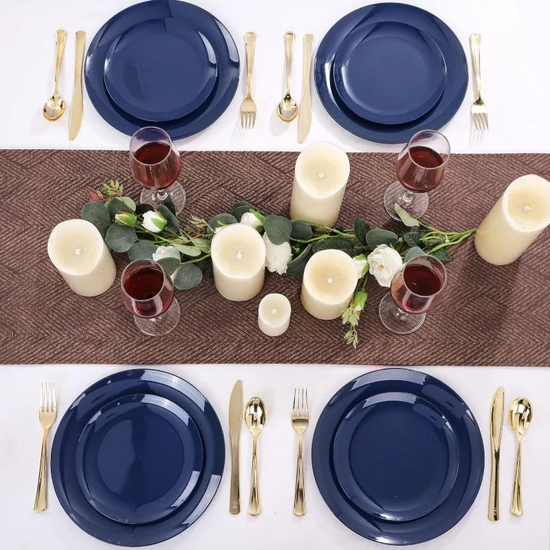100PCS Green Plastic Plates - Green Disposable With Gold Rim - Plates Disposable Include 50PCS Green Dinner Plates