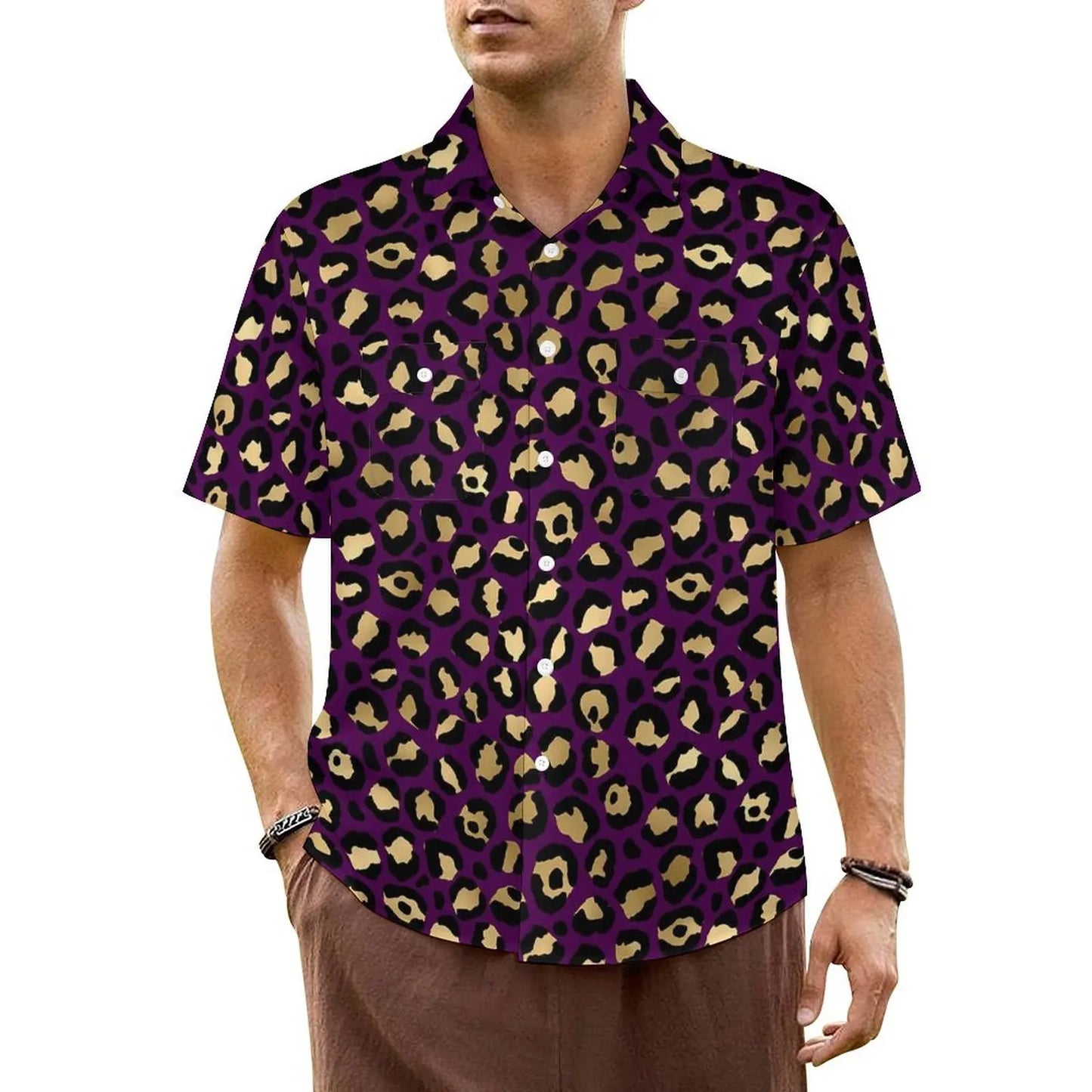 Black White Leopard Hawaiian Shirt Men Beach Animal Print Casual Shirts Short Sleeve Harajuku Graphic Trendy Oversized Blouses