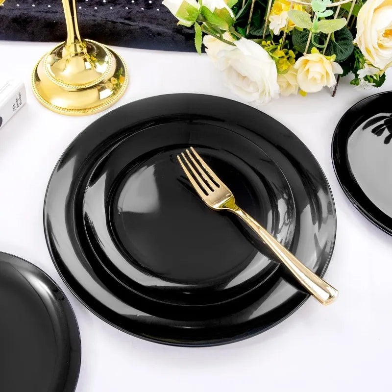 100PCS Green Plastic Plates - Green Disposable With Gold Rim - Plates Disposable Include 50PCS Green Dinner Plates
