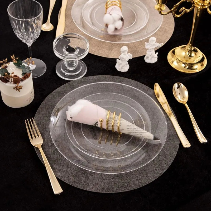 100PCS Green Plastic Plates - Green Disposable With Gold Rim - Plates Disposable Include 50PCS Green Dinner Plates