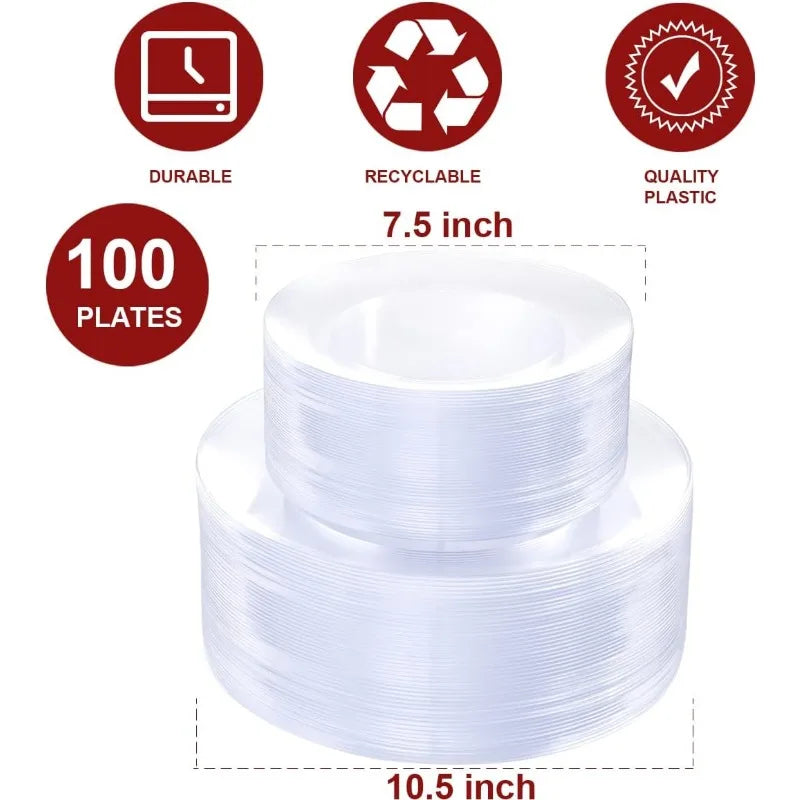 100PCS Green Plastic Plates - Green Disposable With Gold Rim - Plates Disposable Include 50PCS Green Dinner Plates