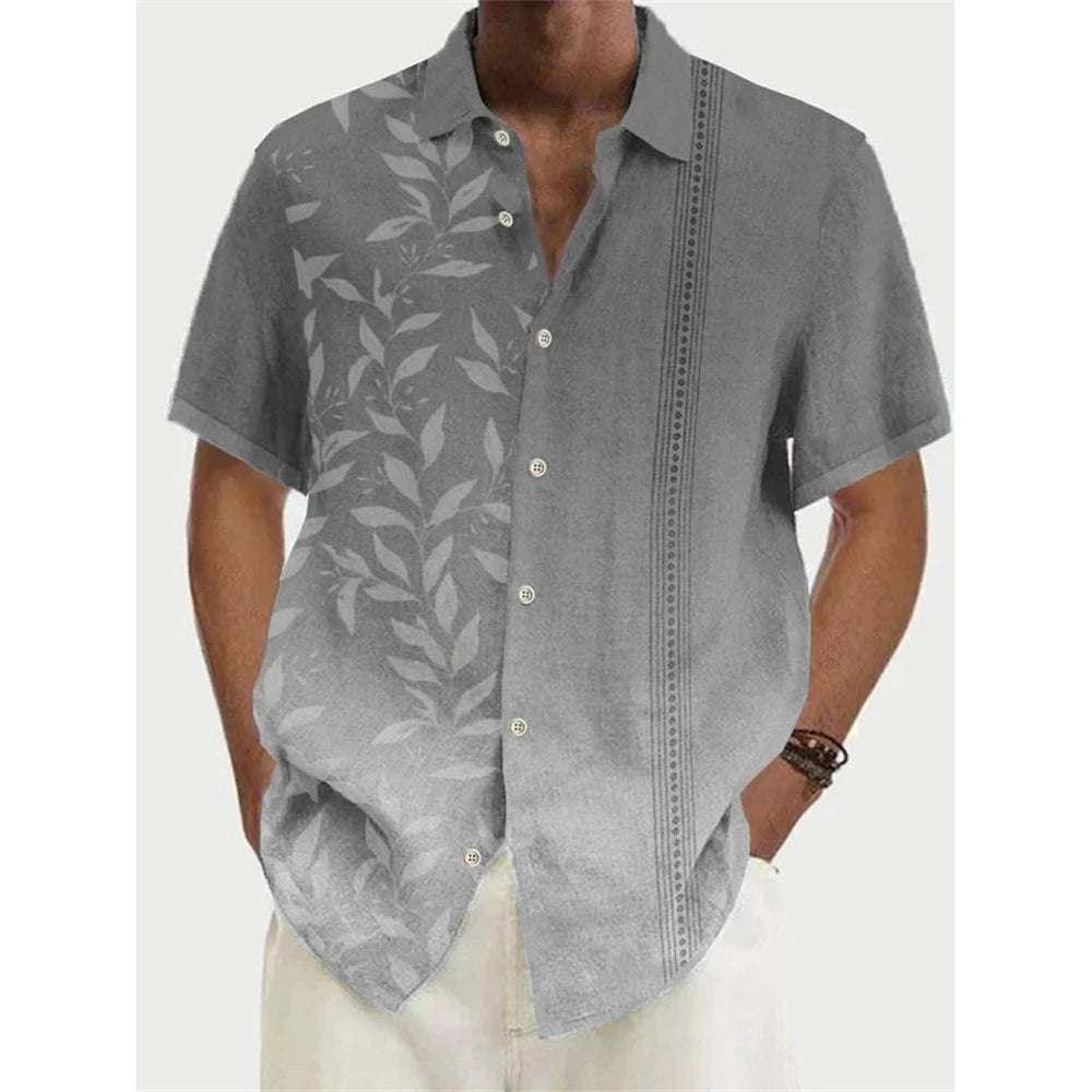 Summer Men Hawaiian Shirts Coconut Tree Lapel Camisas Men Fashion Short Sleeve Shirt Floral Blouse Turn over Collar Clothes Male