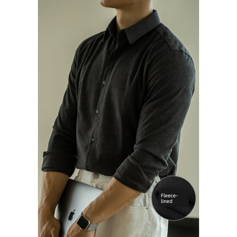 UBV Anti-Pilling Casual Woolen Shirt Men Long Sleeves 2024 Fall and Winter Brushed Thick Fleece Business Heattech Shirt