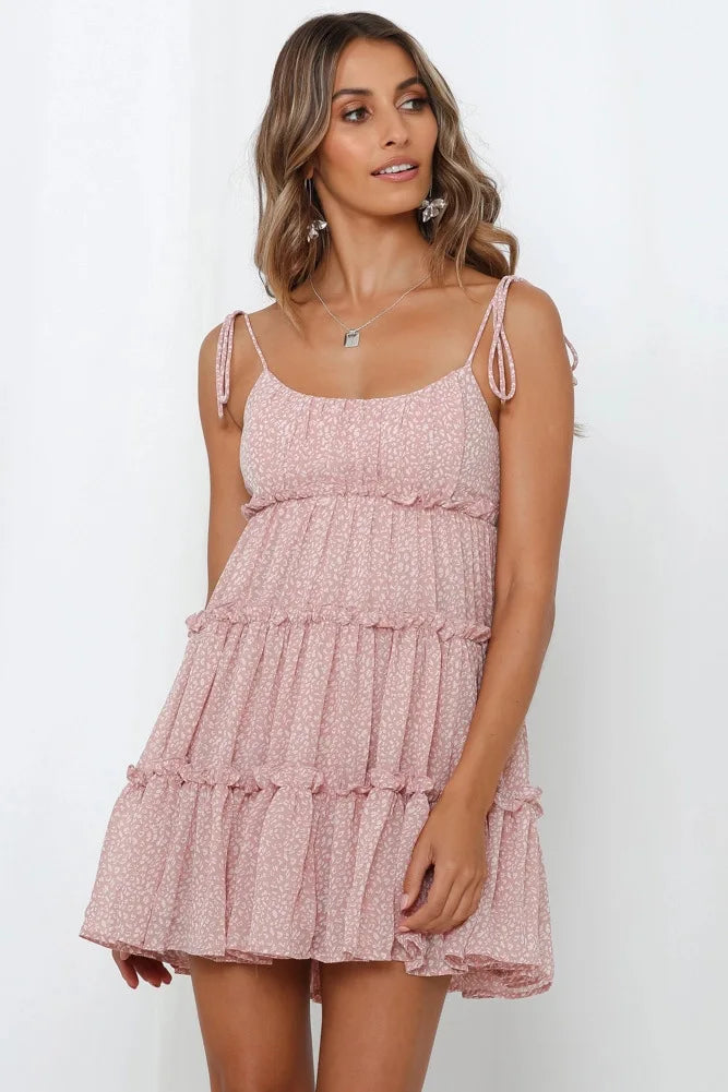 Spaghetti Strap Flower Chiffon Mini Dresses