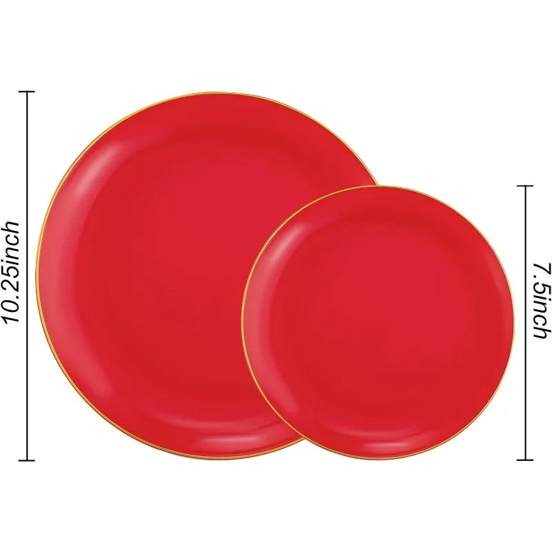 100PCS Green Plastic Plates - Green Disposable With Gold Rim - Plates Disposable Include 50PCS Green Dinner Plates