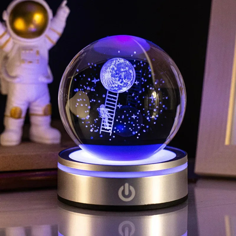 Crystal Ball Night Lights Glowing Planet Galaxy Astronaut 3D RGB Moon Atmosphere Lamp Tabletop Decorations Kid Gifts home decor