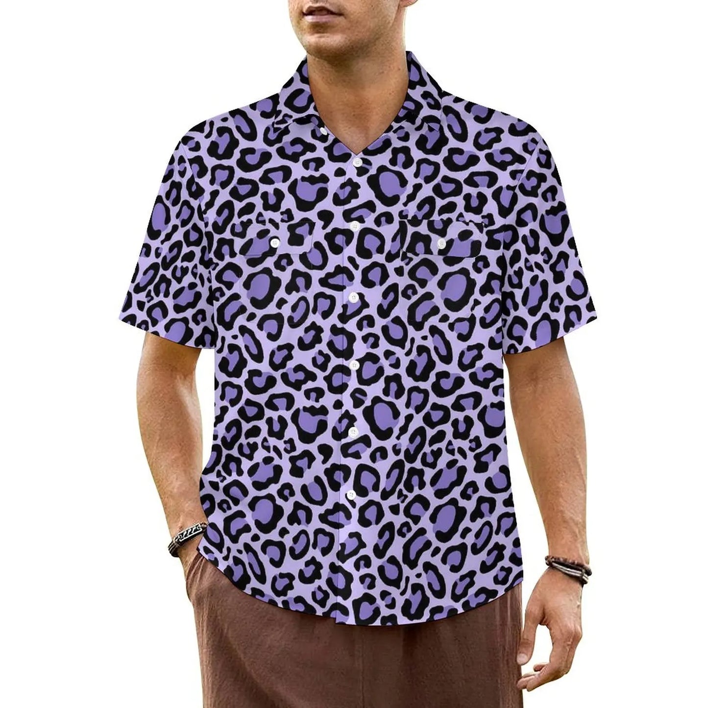 Black White Leopard Hawaiian Shirt Men Beach Animal Print Casual Shirts Short Sleeve Harajuku Graphic Trendy Oversized Blouses