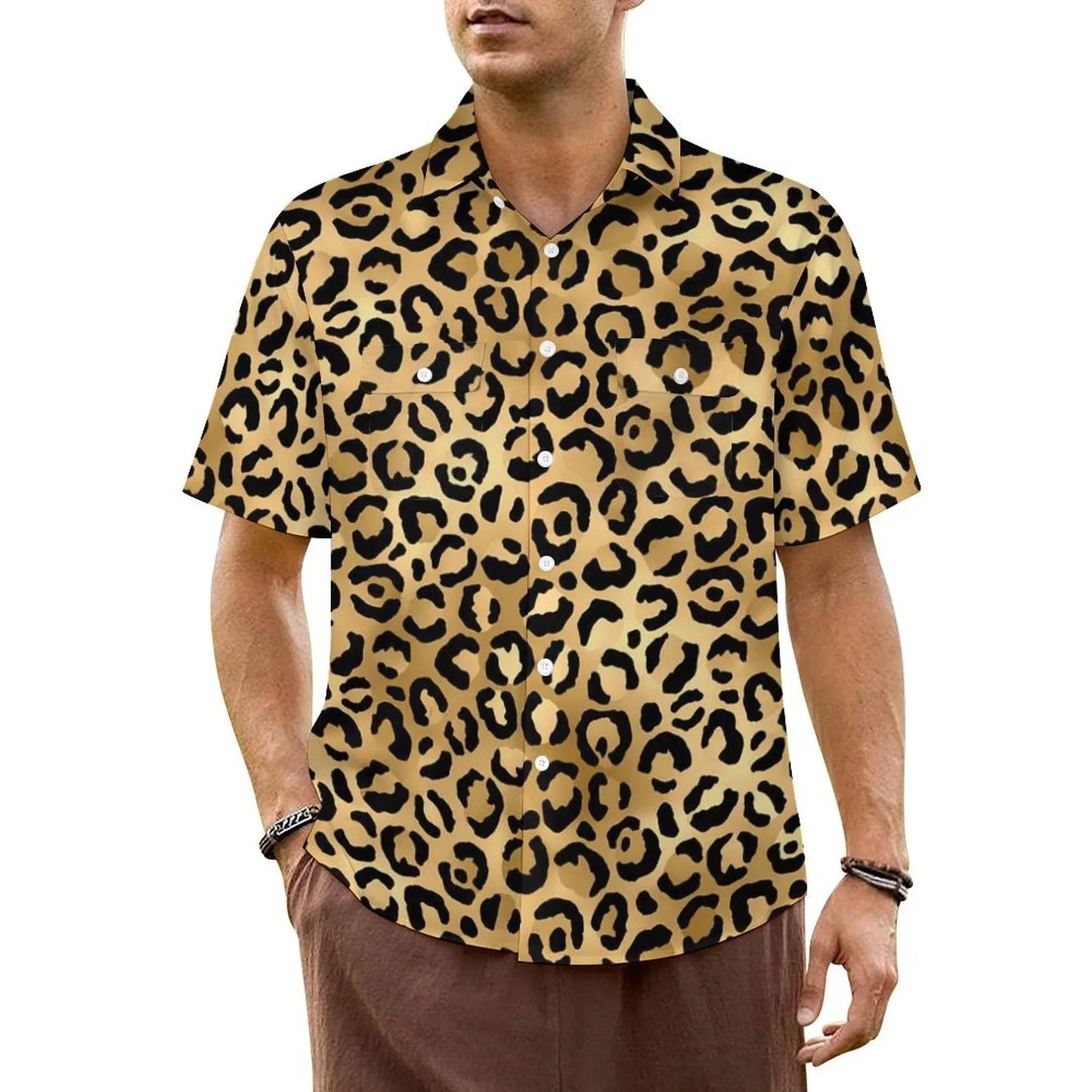 Black White Leopard Hawaiian Shirt Men Beach Animal Print Casual Shirts Short Sleeve Harajuku Graphic Trendy Oversized Blouses
