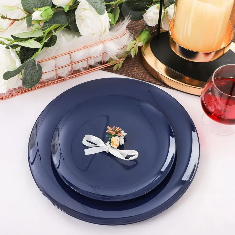 100PCS Green Plastic Plates - Green Disposable With Gold Rim - Plates Disposable Include 50PCS Green Dinner Plates