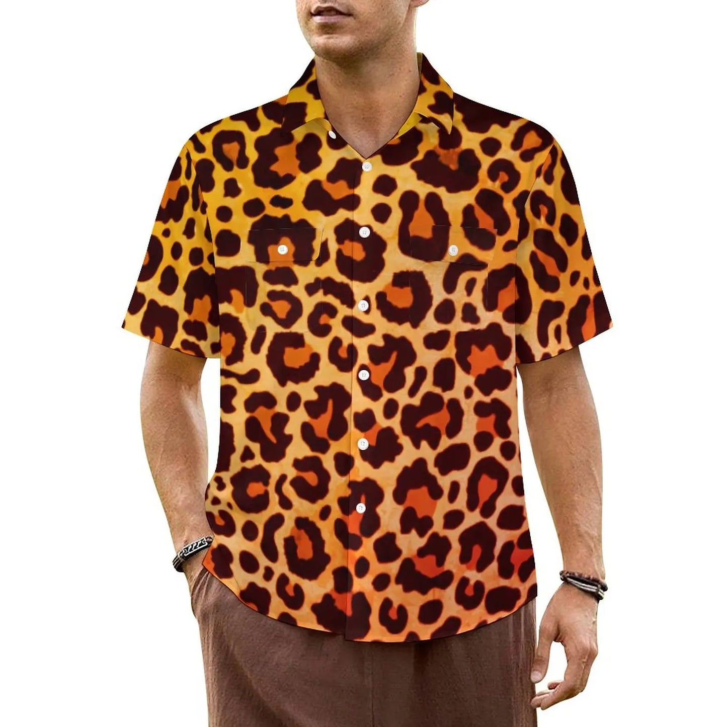 Black White Leopard Hawaiian Shirt Men Beach Animal Print Casual Shirts Short Sleeve Harajuku Graphic Trendy Oversized Blouses