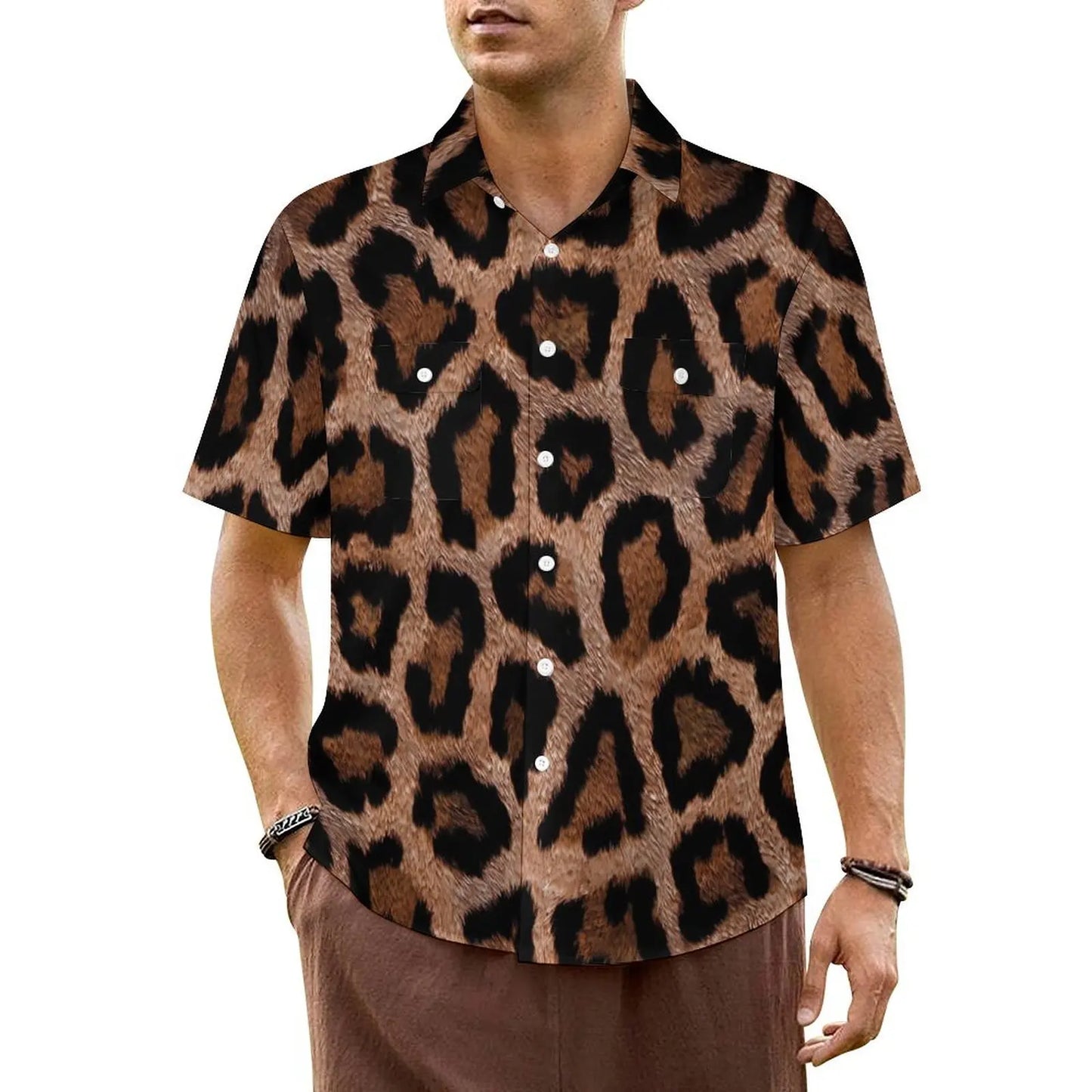 Black White Leopard Hawaiian Shirt Men Beach Animal Print Casual Shirts Short Sleeve Harajuku Graphic Trendy Oversized Blouses