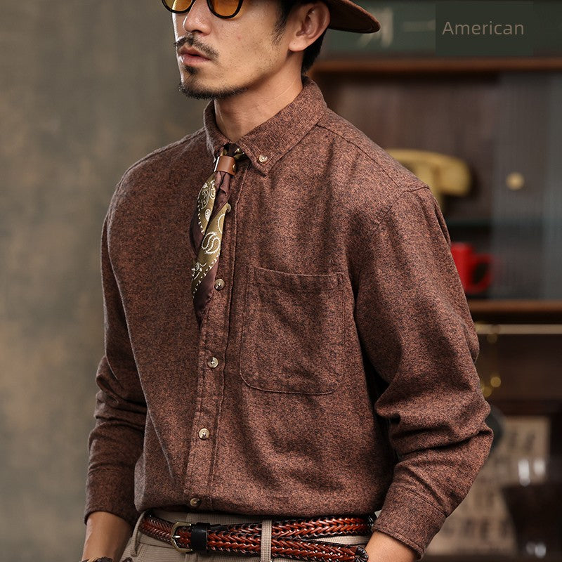 High-Grade British Retro Shirts Men's Autumn New Loose Long sleeve Ruoshuai inside and outside Two-Match Light Luxury Cotton Shirt