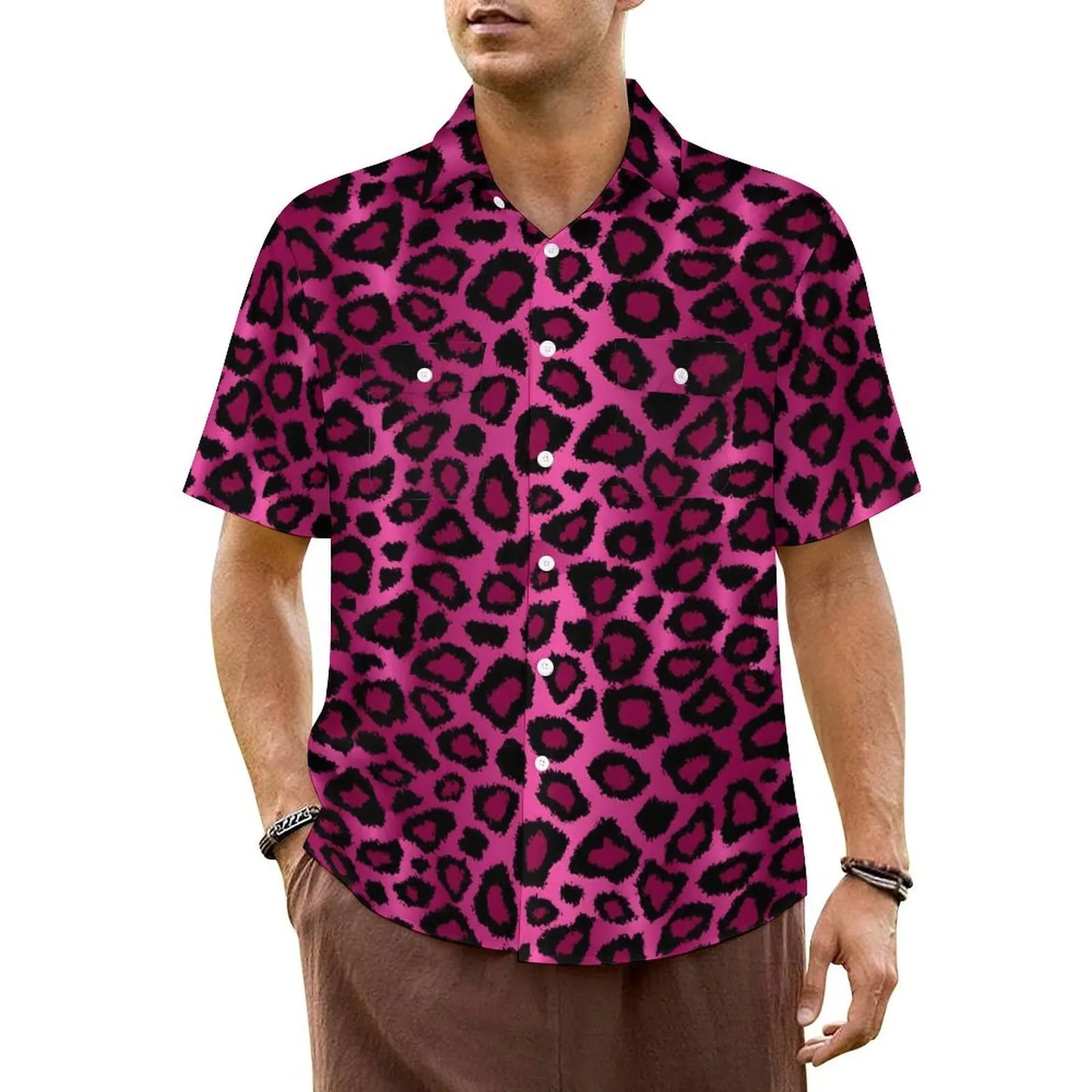 Black White Leopard Hawaiian Shirt Men Beach Animal Print Casual Shirts Short Sleeve Harajuku Graphic Trendy Oversized Blouses