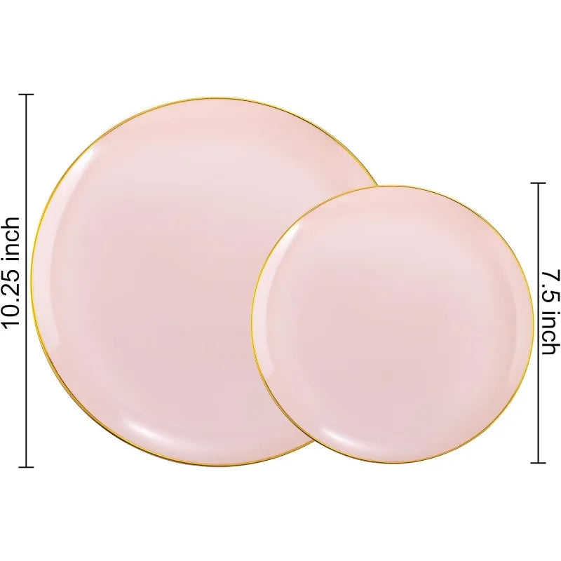 100PCS Green Plastic Plates - Green Disposable With Gold Rim - Plates Disposable Include 50PCS Green Dinner Plates