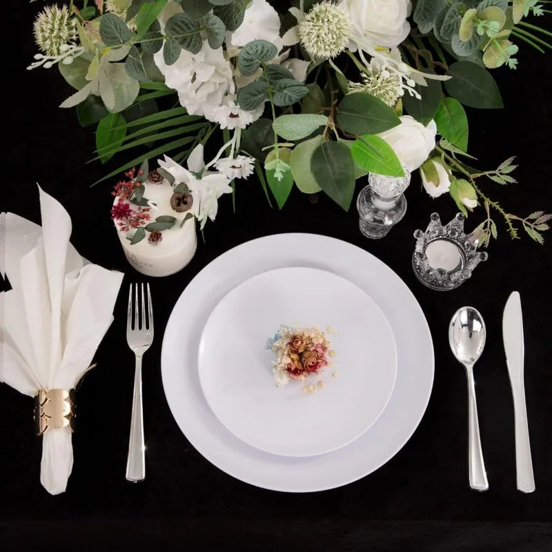 100PCS Green Plastic Plates - Green Disposable With Gold Rim - Plates Disposable Include 50PCS Green Dinner Plates