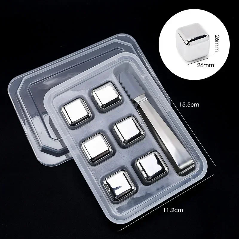 4/8PCS Reusable Whiskey Stones Stainless Steel Ice Cubes Quick-Freeze Wine Cooler Food Grade Metal Pellets Beer Cooler Bar Tool