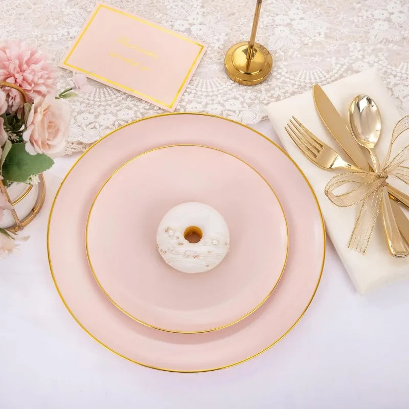 100PCS Green Plastic Plates - Green Disposable With Gold Rim - Plates Disposable Include 50PCS Green Dinner Plates