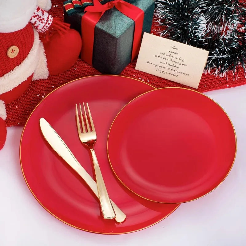 100PCS Green Plastic Plates - Green Disposable With Gold Rim - Plates Disposable Include 50PCS Green Dinner Plates