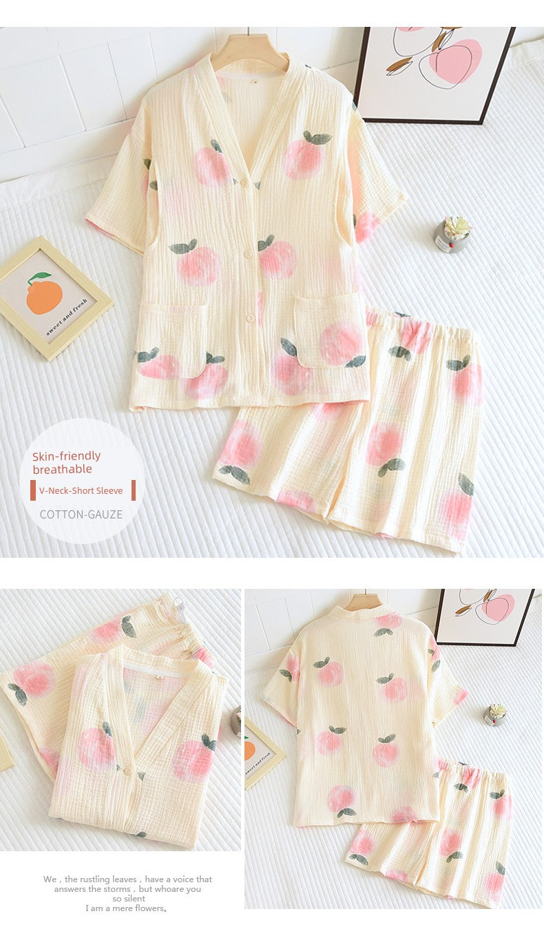 Short Sleeve Maternity Breastfeeding Pajamas Summer Pure Cotton Gauze Confinement Clothing Summer Thin Postpartum Pregnancy Two-piece Set Women