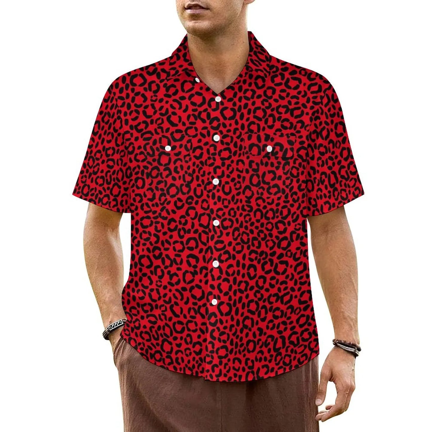 Black White Leopard Hawaiian Shirt Men Beach Animal Print Casual Shirts Short Sleeve Harajuku Graphic Trendy Oversized Blouses