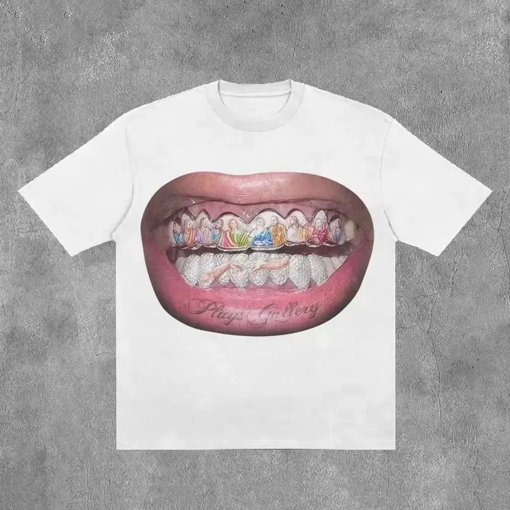 American T Shirt Y2K Clothes Men Women Harajuku Hip Hop Character Print Oversized TShirt Punk Rock Cotton Short Sleeve Tops