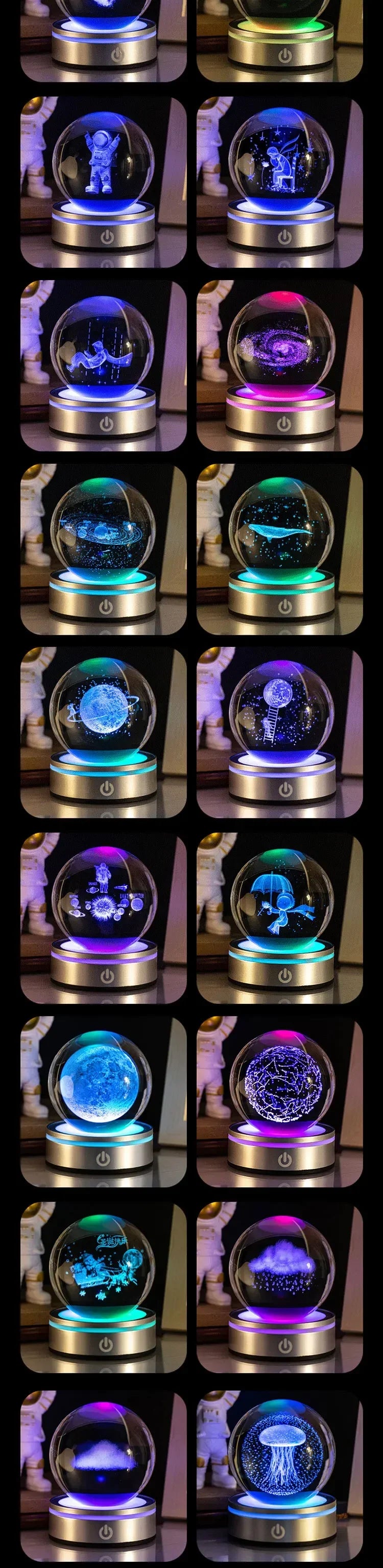Crystal Ball Night Lights Glowing Planet Galaxy Astronaut 3D RGB Moon Atmosphere Lamp Tabletop Decorations Kid Gifts home decor