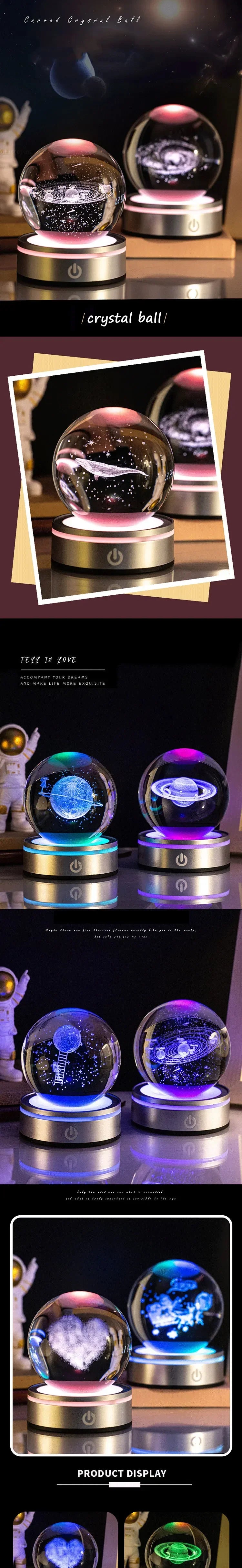 Crystal Ball Night Lights Glowing Planet Galaxy Astronaut 3D RGB Moon Atmosphere Lamp Tabletop Decorations Kid Gifts home decor