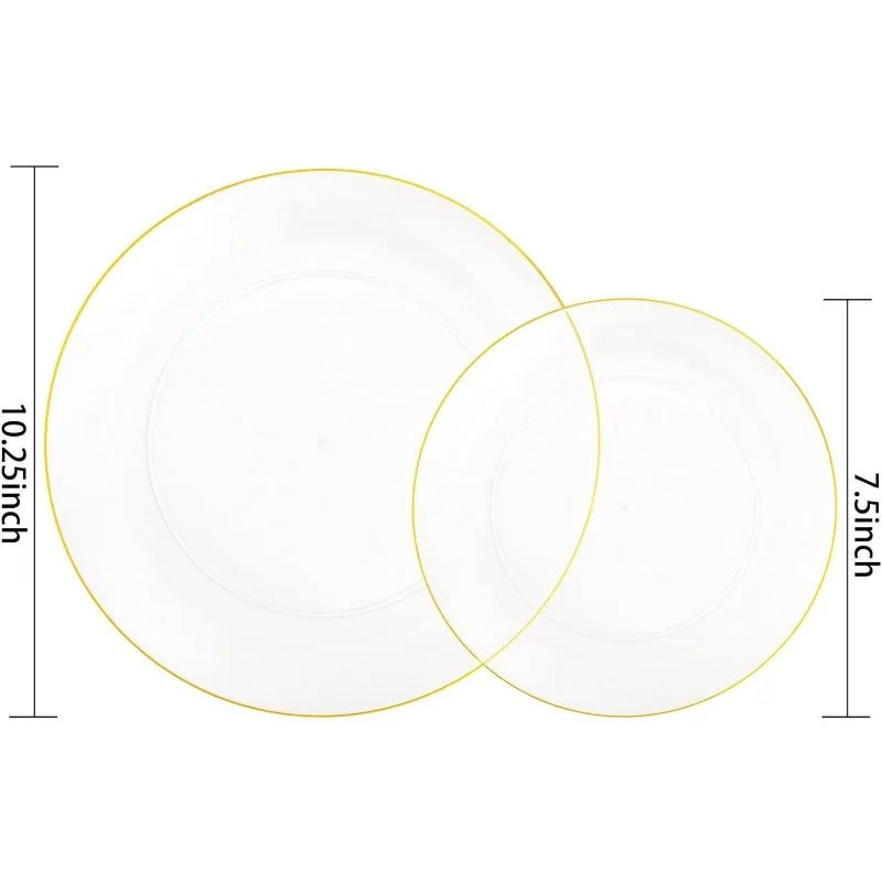100PCS Green Plastic Plates - Green Disposable With Gold Rim - Plates Disposable Include 50PCS Green Dinner Plates