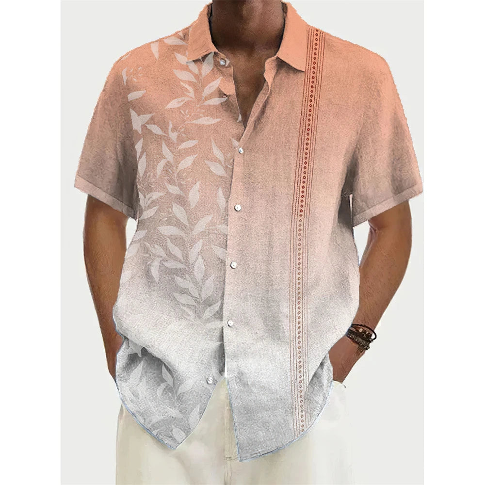 Summer Men Hawaiian Shirts Coconut Tree Lapel Camisas Men Fashion Short Sleeve Shirt Floral Blouse Turn over Collar Clothes Male