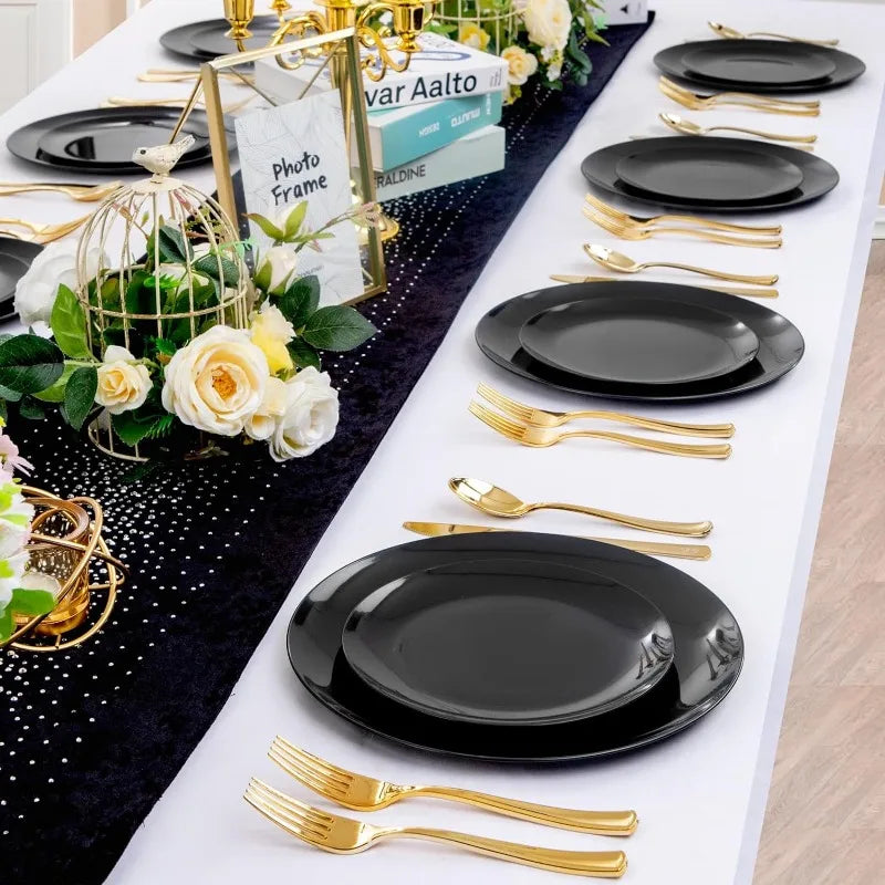 100PCS Green Plastic Plates - Green Disposable With Gold Rim - Plates Disposable Include 50PCS Green Dinner Plates