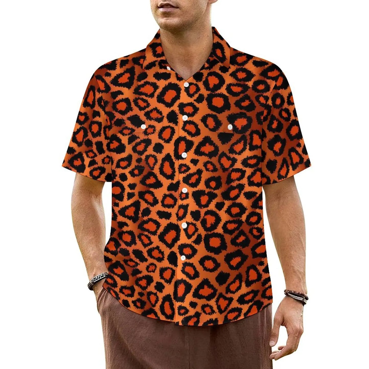 Black White Leopard Hawaiian Shirt Men Beach Animal Print Casual Shirts Short Sleeve Harajuku Graphic Trendy Oversized Blouses