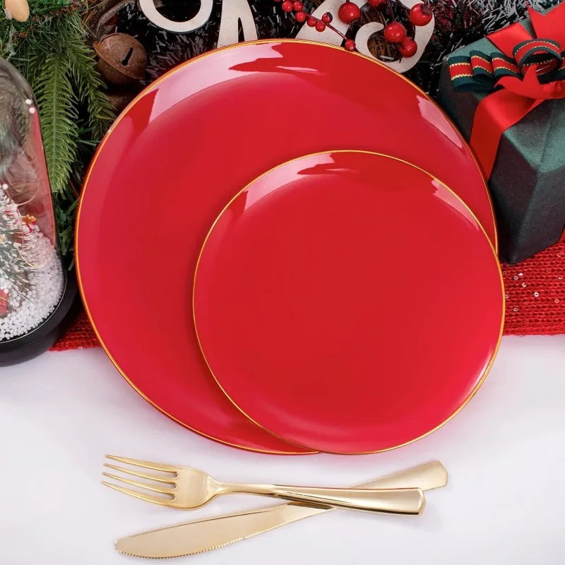 100PCS Green Plastic Plates - Green Disposable With Gold Rim - Plates Disposable Include 50PCS Green Dinner Plates