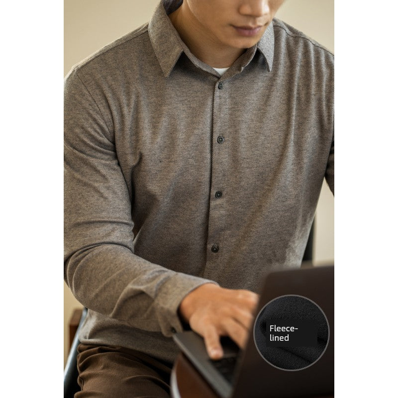 UBV Anti-Pilling Casual Woolen Shirt Men Long Sleeves 2024 Fall and Winter Brushed Thick Fleece Business Heattech Shirt