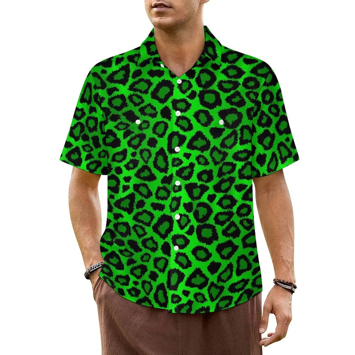 Black White Leopard Hawaiian Shirt Men Beach Animal Print Casual Shirts Short Sleeve Harajuku Graphic Trendy Oversized Blouses