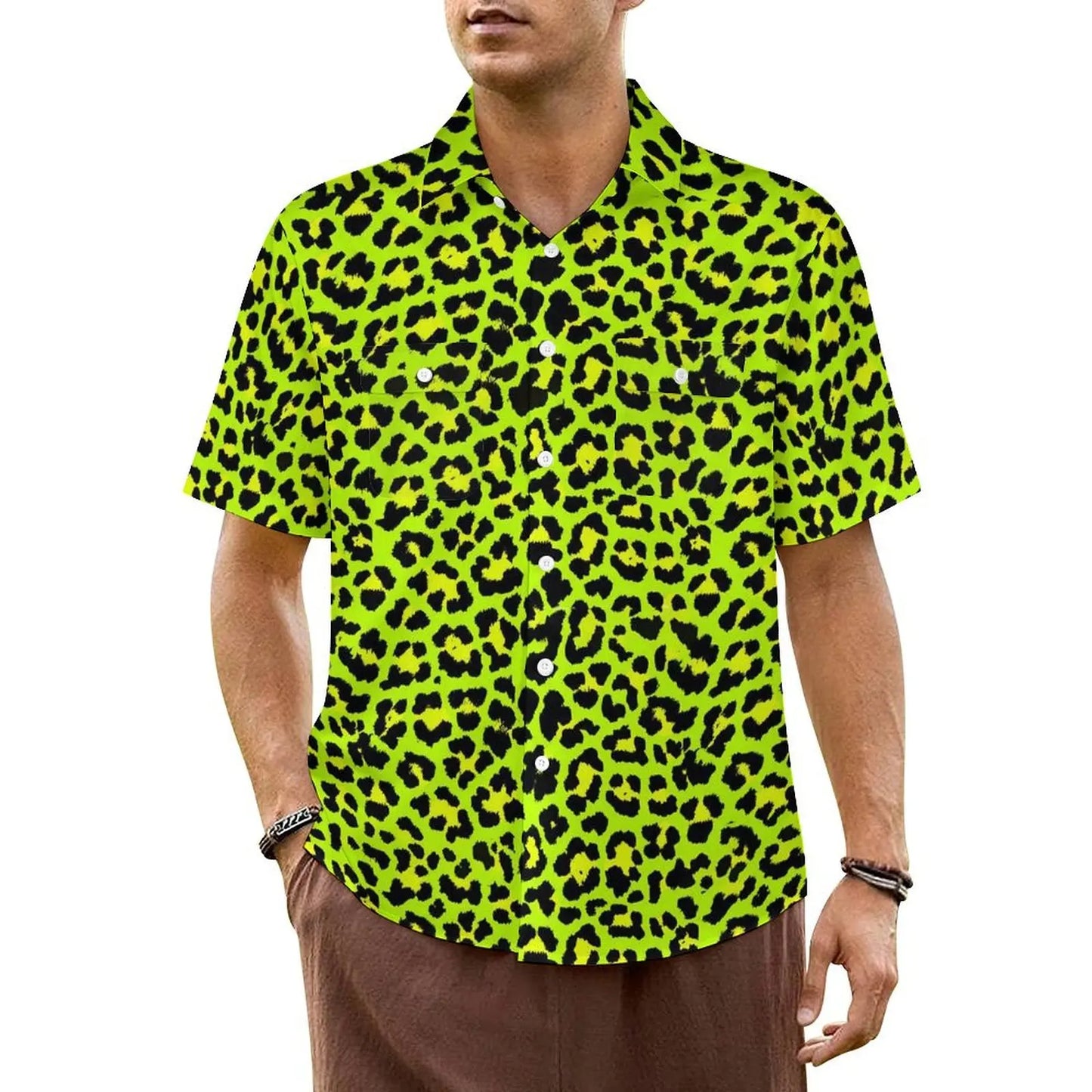 Black White Leopard Hawaiian Shirt Men Beach Animal Print Casual Shirts Short Sleeve Harajuku Graphic Trendy Oversized Blouses