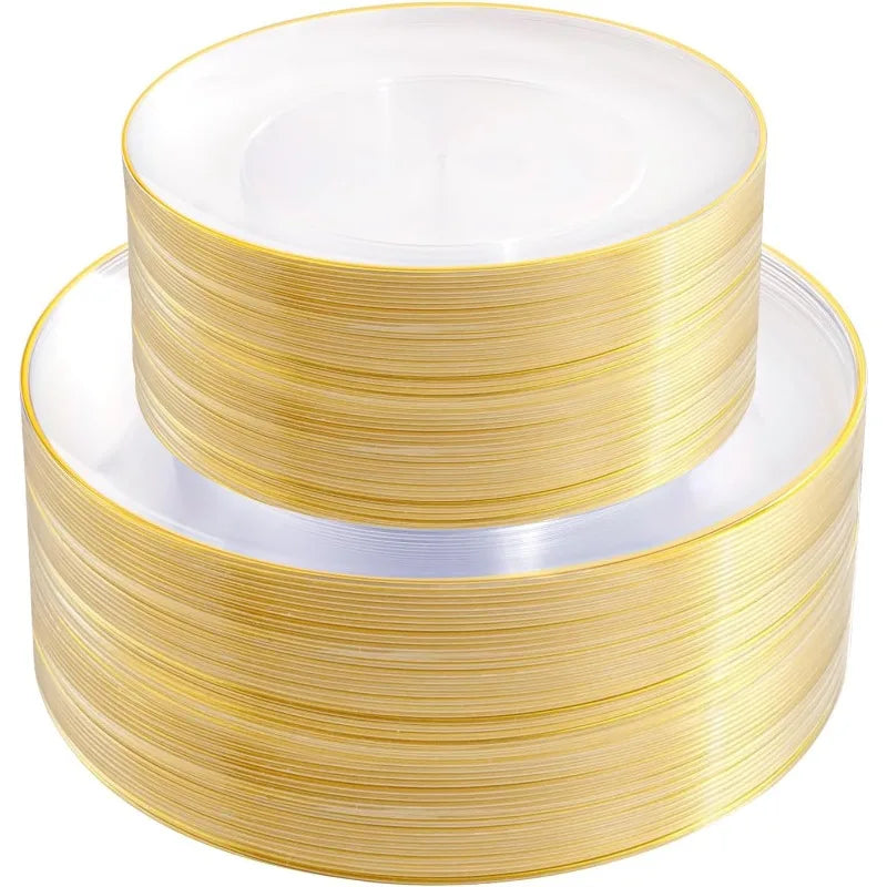100PCS Green Plastic Plates - Green Disposable With Gold Rim - Plates Disposable Include 50PCS Green Dinner Plates