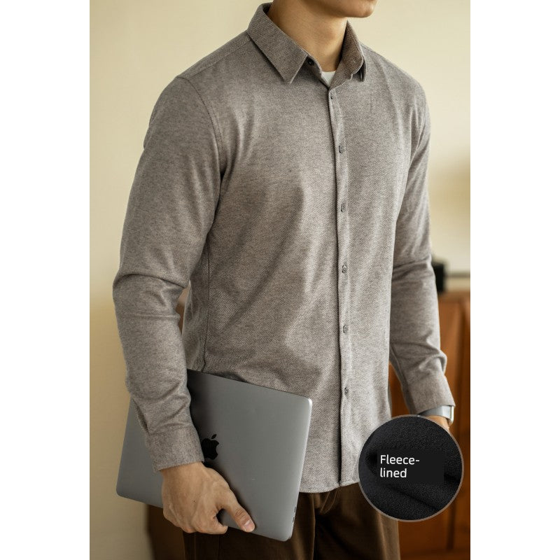 UBV Anti-Pilling Casual Woolen Shirt Men Long Sleeves 2024 Fall and Winter Brushed Thick Fleece Business Heattech Shirt