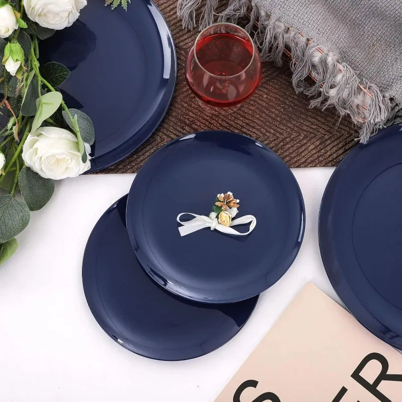 100PCS Green Plastic Plates - Green Disposable With Gold Rim - Plates Disposable Include 50PCS Green Dinner Plates