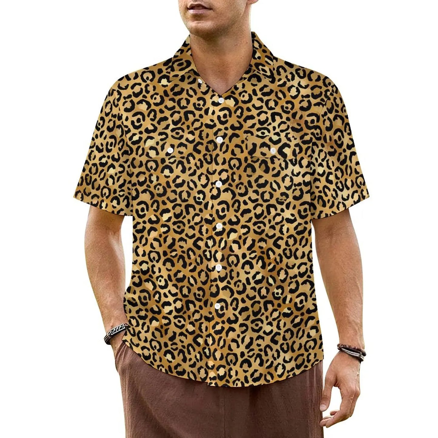 Black White Leopard Hawaiian Shirt Men Beach Animal Print Casual Shirts Short Sleeve Harajuku Graphic Trendy Oversized Blouses